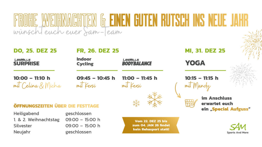 Verbringt die Feiertage sportlich mit unseren Kursspecials. 💪🏻🎄